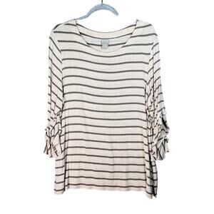 Chicos Blouse Top Women Size 3 (XL 16) Striped Knit Scoop Neck Ruffled Sleeves